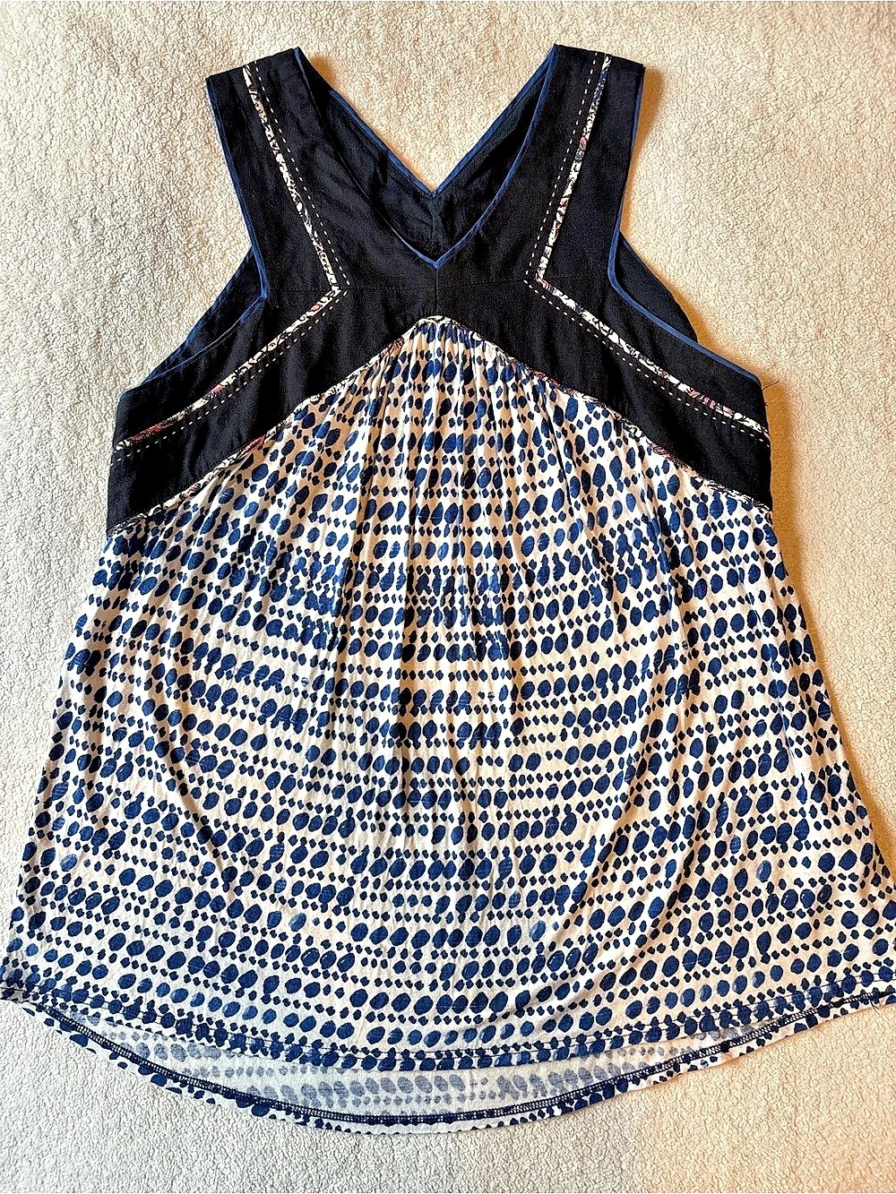 One September ANTHRO brand boho blue tank top, abstract print, rayon cotton. siz